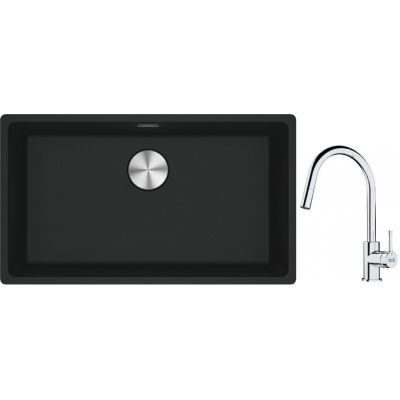 Franke Maris MRG 110-72 zlewozmywak 72x40 cm Fragranite czarny mat z baterią kuchenną Lina chrom (1250687260, 1150693229)