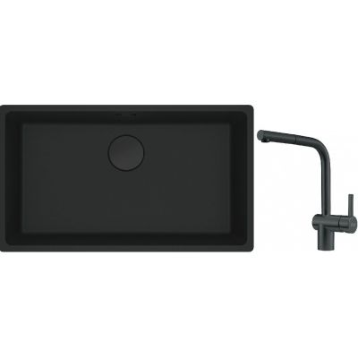 Franke Maris MRG 110-72 zlewozmywak 72x40 cm Fragranite czarny mat z baterią kuchenną Atlas czarna stal szlachetna (1250697757, 1150550427)
