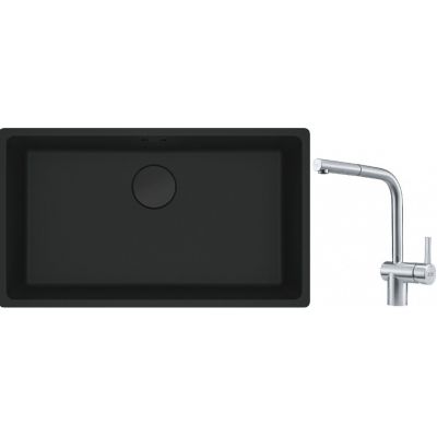 Franke Maris MRG 110-72 zlewozmywak 72x40 cm Fragranite czarny mat z baterią kuchenną Atlas stal szlachetna (1250697757, 1150521439)