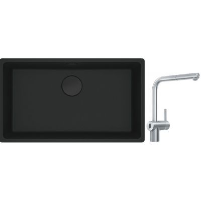 Franke Maris MRG 110-72 zlewozmywak 72x40 cm Fragranite czarny mat z baterią kuchenną Atlas Neo Sensor stal szlachetna (1250697757, 1150625523)