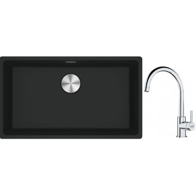 Franke Maris MRG 110-72 zlewozmywak 72x40 cm Fragranite czarny mat z baterią kuchenną Lina chrom (1250687260, 1150693228)