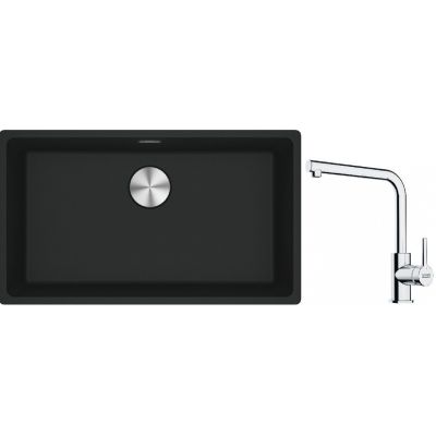 Franke Maris MRG 110-72 zlewozmywak 72x40 cm Fragranite czarny mat z baterią kuchenną Lina chrom (1250687260, 1150712420)