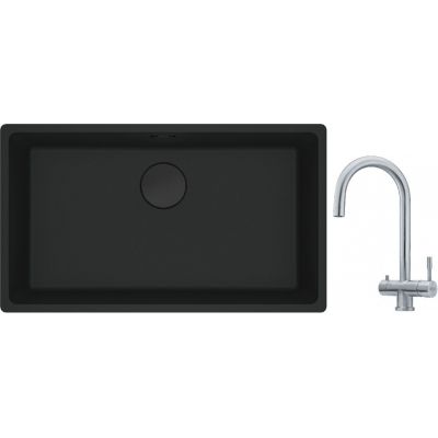 Franke Maris MRG 110-72 zlewozmywak 72x40 cm Fragranite czarny mat z baterią kuchenną Eos stal szlachetna (1250697757, 1200179979)