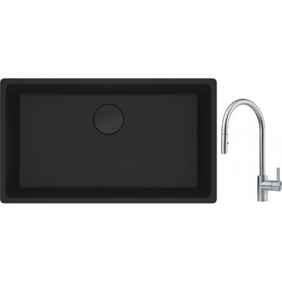 Franke Maris MRG 110-72 zlewozmywak 72x40 cm Fragranite czarny mat z baterią kuchenną Eos stal szlachetna (1250697757, 1150590045)