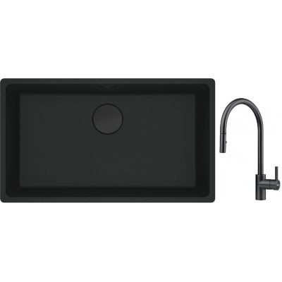 Franke Maris MRG 110-72 zlewozmywak 72x40 cm Fragranite czarny mat z baterią kuchenną Eos czarna stal szlachetna (1250697757, 1150613671)