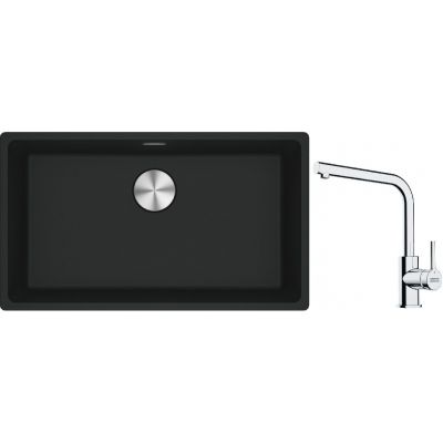 Franke Maris MRG 110-72 zlewozmywak 72x40 cm Fragranite czarny mat z baterią kuchenną Lina chrom (1250687260, 1150693230)