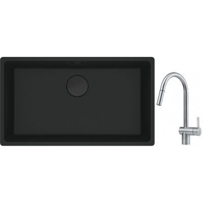 Franke Maris MRG 110-72 zlewozmywak 72x40 cm Fragranite czarny mat z baterią kuchenną Leda Neo stal szlachetna (1250697757, 1150590047)