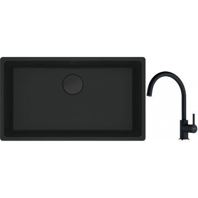 Franke Maris MRG 110-72 zlewozmywak 72x40 cm Fragranite czarny mat z baterią kuchenną Lina onyx (1250697757, 1150626020)