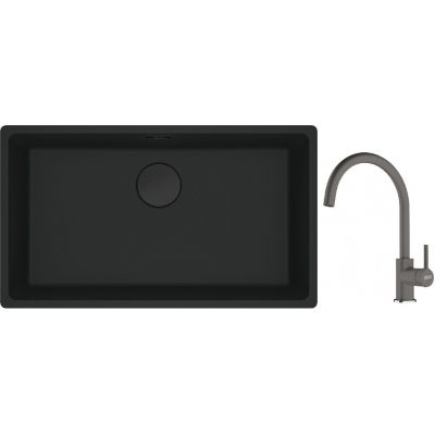 Franke Maris MRG 110-72 zlewozmywak 72x40 cm Fragranite czarny mat z baterią kuchenną Lina kamienny szary (1250697757, 1150626022)
