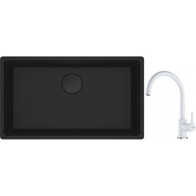 Franke Maris MRG 110-72 zlewozmywak 72x40 cm Fragranite czarny mat z baterią kuchenną Lina biały polarny (1250697757, 1150626024)