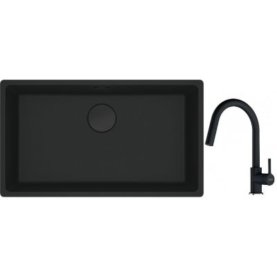 Franke Maris MRG 110-72 zlewozmywak 72x40 cm Fragranite czarny mat z baterią kuchenną Lina onyx (1250697757, 1150626055)