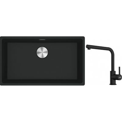 Franke Maris MRG 110-72 zlewozmywak 72x40 cm Fragranite czarny mat z baterią kuchenną Lina czarny mat (1250687260, 1150712435)