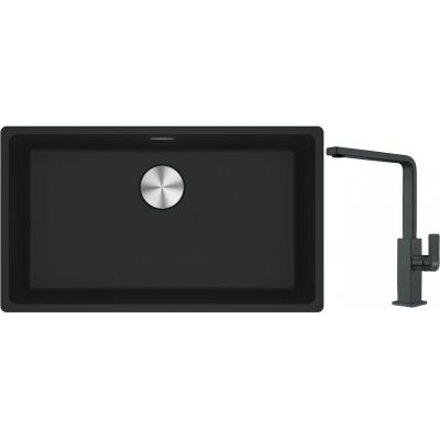 Franke Maris MRG 110-72 zlewozmywak 72x40 cm Fragranite czarny mat z baterią kuchenną Mythos czarna stal szlachetna (1250687260, 1150550441)