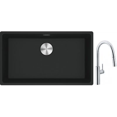 Franke Maris MRG 110-72 zlewozmywak 72x40 cm Fragranite czarny mat z baterią kuchenną Pescara L Slide-In chrom (1250687260, 1150538940)
