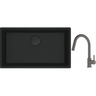 Franke Maris MRG 110-72 zlewozmywak 72x40 cm Fragranite czarny mat z baterią kuchenną Lina kamienny szary (1250697757, 1150626057)