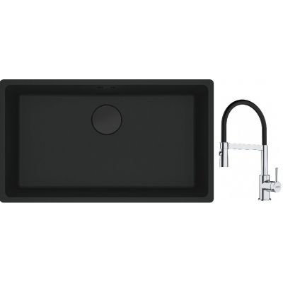 Franke Maris MRG 110-72 zlewozmywak 72x40 cm Fragranite czarny mat z baterią kuchenną Lina chrom/czarny (1250697757, 1150626085)