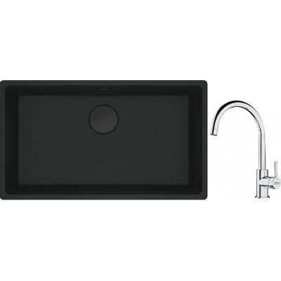 Franke Maris MRG 110-72 zlewozmywak 72x40 cm Fragranite czarny mat z baterią kuchenną Lina chrom (1250697757, 1150693228)