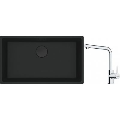 Franke Maris MRG 110-72 zlewozmywak 72x40 cm Fragranite czarny mat z baterią kuchenną Lina chrom (1250697757, 1150712420)