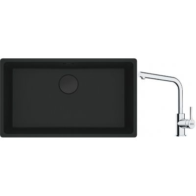 Franke Maris MRG 110-72 zlewozmywak 72x40 cm Fragranite czarny mat z baterią kuchenną Lina chrom (1250697757, 1150693230)