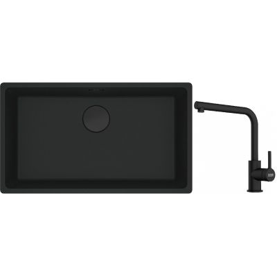 Franke Maris MRG 110-72 zlewozmywak 72x40 cm Fragranite czarny mat z baterią kuchenną Lina czarny mat (1250697757, 1150712435)