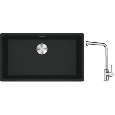 Franke Maris MRG 110-72 zlewozmywak 72x40 cm Fragranite czarny mat z baterią kuchenną Sirius Side chrom (1250687260, 1150668280)