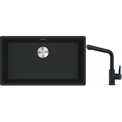 Franke Maris MRG 110-72 zlewozmywak 72x40 cm Fragranite czarny mat z baterią kuchenną Urban czarny mat (1250687260, 1150627523)