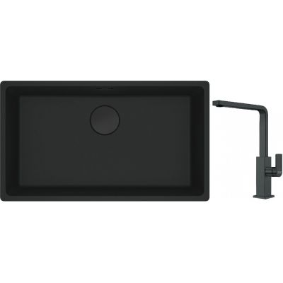 Franke Maris MRG 110-72 zlewozmywak 72x40 cm Fragranite czarny mat z baterią kuchenną Mythos czarna stal szlachetna (1250697757, 1150550441)