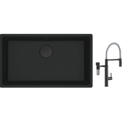 Franke Maris MRG 110-72 zlewozmywak 72x40 cm Fragranite czarny mat z baterią kuchenną Vital Semi-Pro czarny mat/stal (1250697757, 1200621313)