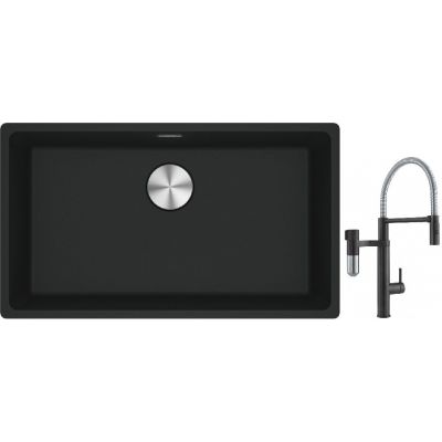Franke Maris MRG 110-72 zlewozmywak 72x40 cm Fragranite czarny mat z baterią kuchenną Vital Semi-Pro czarny mat/stal (1250687260, 1200621313)