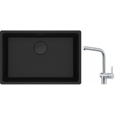 Franke Maris MRG 110-62 zlewozmywak 62x40 cm Fragranite czarny mat z baterią kuchenną Atlas stal szlachetna (1250697758, 1150521439)