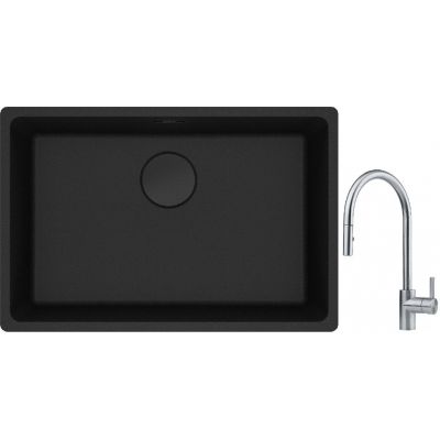 Franke Maris MRG 110-62 zlewozmywak 62x40 cm Fragranite czarny mat z baterią kuchenną Eos stal szlachetna (1250697758, 1150590045)