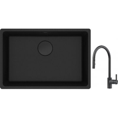 Franke Maris MRG 110-62 zlewozmywak 62x40 cm Fragranite czarny mat z baterią kuchenną Eos czarna stal szlachetna (1250697758, 1150613671)