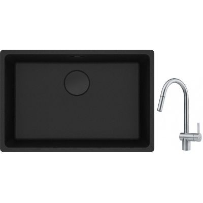 Franke Maris MRG 110-62 zlewozmywak 62x40 cm Fragranite czarny mat z baterią kuchenną Leda Neo stal szlachetna (1250697758, 1150590047)