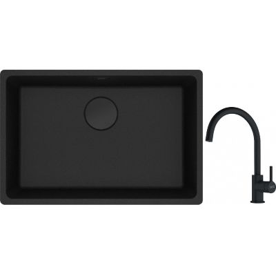 Franke Maris MRG 110-62 zlewozmywak 62x40 cm Fragranite czarny mat z baterią kuchenną Lina czarny mat (1250697758, 1150626019)