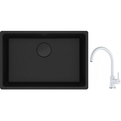 Franke Maris MRG 110-62 zlewozmywak 62x40 cm Fragranite czarny mat z baterią kuchenną Lina biały polarny (1250697758, 1150626024)