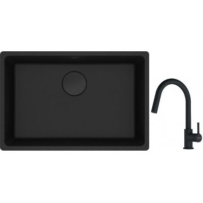 Franke Maris MRG 110-62 zlewozmywak 62x40 cm Fragranite czarny mat z baterią kuchenną Lina czarny mat (1250697758, 1150626053)