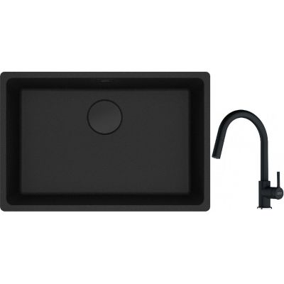 Franke Maris MRG 110-62 zlewozmywak 62x40 cm Fragranite czarny mat z baterią kuchenną Lina onyx (1250697758, 1150626055)