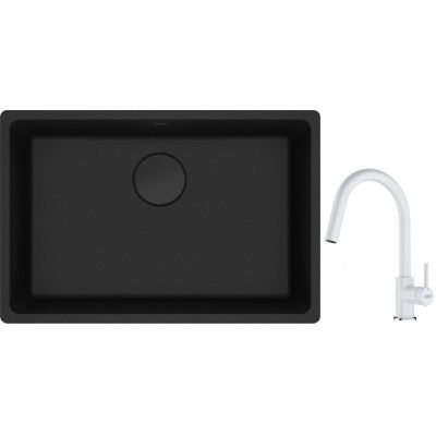 Franke Maris MRG 110-62 zlewozmywak 62x40 cm Fragranite czarny mat z baterią kuchenną Lina biały polarny (1250697758, 1150626081)