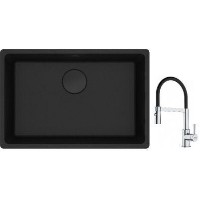 Franke Maris MRG 110-62 zlewozmywak 62x40 cm Fragranite czarny mat z baterią kuchenną Lina chrom/czarny (1250697758, 1150626085)