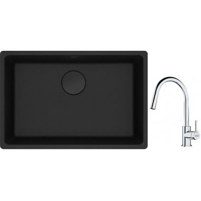 Franke Maris MRG 110-62 zlewozmywak 62x40 cm Fragranite czarny mat z baterią kuchenną Lina chrom (1250697758, 1150693229)