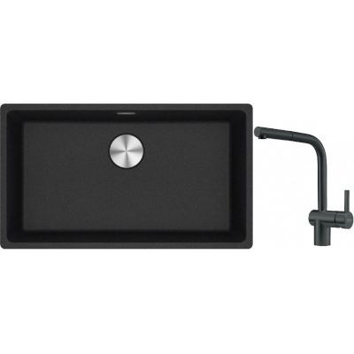 Franke Maris MRG 110-72 zlewozmywak 72x40 cm Fragranite onyx z baterią kuchenną Atlas czarna stal szlachetna (1250687261, 1150550427)