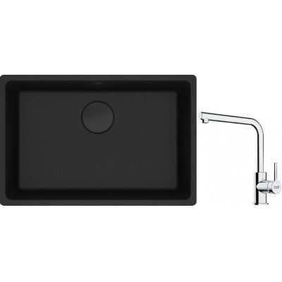 Franke Maris MRG 110-62 zlewozmywak 62x40 cm Fragranite czarny mat z baterią kuchenną Lina chrom (1250697758, 1150712420)