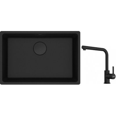 Franke Maris MRG 110-62 zlewozmywak 62x40 cm Fragranite czarny mat z baterią kuchenną Lina czarny mat (1250697758, 1150712435)