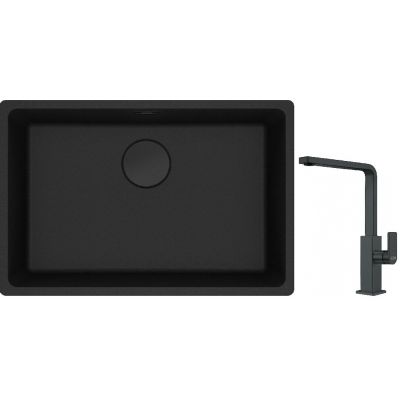 Franke Maris MRG 110-62 zlewozmywak 62x40 cm Fragranite czarny mat z baterią kuchenną Mythos czarna stal szlachetna (1250697758, 1150550441)