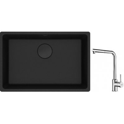Franke Maris MRG 110-62 zlewozmywak 62x40 cm Fragranite czarny mat z baterią kuchenną Sirius Side chrom (1250697758, 1150668280)