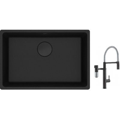 Franke Maris MRG 110-62 zlewozmywak 62x40 cm Fragranite czarny mat z baterią kuchenną Vital Semi-Pro czarny mat/stal (1250697758, 1200621313)