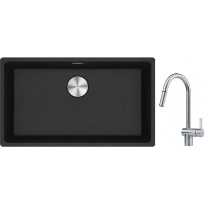 Franke Maris MRG 110-72 zlewozmywak 72x40 cm Fragranite onyx z baterią kuchenną Leda Neo stal szlachetna (1250687261, 1150590047)