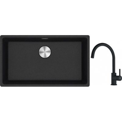 Franke Maris MRG 110-72 zlewozmywak 72x40 cm Fragranite onyx z baterią kuchenną Lina czarny mat (1250687261, 1150626019)