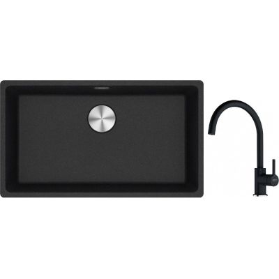 Franke Maris MRG 110-72 zlewozmywak 72x40 cm Fragranite onyx z baterią kuchenną Lina onyx (1250687261, 1150626020)