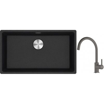 Franke Maris MRG 110-72 zlewozmywak 72x40 cm Fragranite onyx z baterią kuchenną Lina kamienny szary (1250687261, 1150626022)